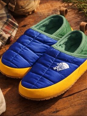 The North Face ThermoBall Mule II Kids 10 Blue Green Yellow Camp Slippers